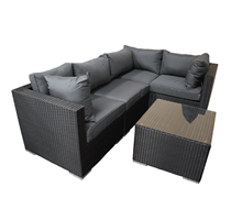 Rattan Furniture Black L-Shape 5 Piece Corner Set